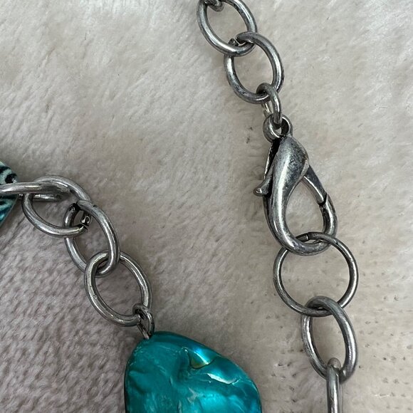 Chunky Stone Statement Necklace Turquoise Color Boho Southwestern Silver Tone - Picture 8 of 8